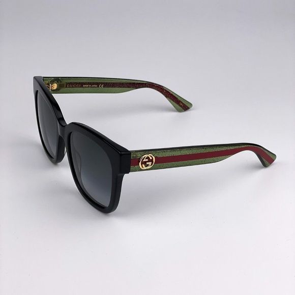 GUCCI GG0034SN 002 Sunglasses Black Green Red Grey Gradient Rectangle Women - Picture 6 of 10